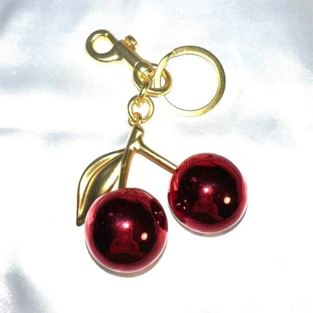 Chic Red Cherry Keyring with Gold-Plated Accents for Women